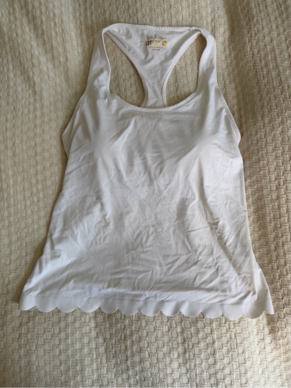 Lilly Pulitzer luxletic  White Racerback Tank with Scalloped Hem Sm
